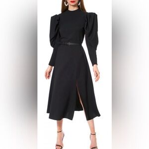 AGGI Black Asymmetrical Wrap Dress with Bishop Sleeves